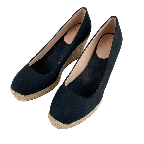 J Crew Black Espadrille Canvas Wedge Heels Slip On Women’s Size 8 - Picture 9 of 12